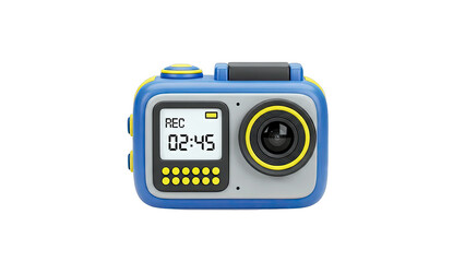 Blue and yellow children's digital camera with REC timer