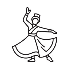 Line art illustration of a woman in traditional indian dance pose