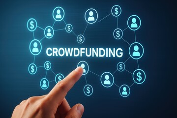 Crowdfunding's Digital Embrace: A finger, the vanguard of initiative, connects with a digital network, signifying the dynamics of crowdfunding 