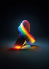 Ribbon folds, showcasing rainbow spectrum in 3D art against a dark background