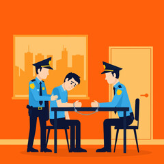 Police Officers Interrogating Suspect in Office.