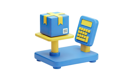 3D illustration of a package and calculator on a scale
