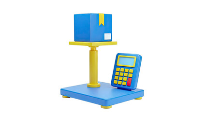 3D Render of a Package on a Scale with a Calculator
