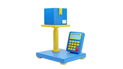3D Render of a Package on a Scale with a Calculator