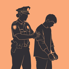 Police Officer Arresting Handcuffed Male Suspect.