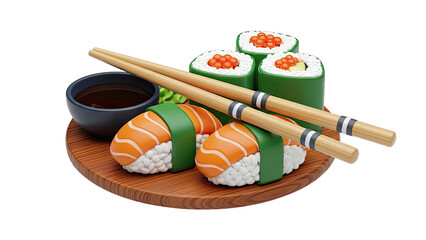 3D Rendered Sushi and Maki Rolls with Chopsticks