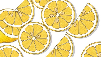 Vibrant yellow lemon fruit slices scattered in a bright fresh graphic illustration. AI Generated