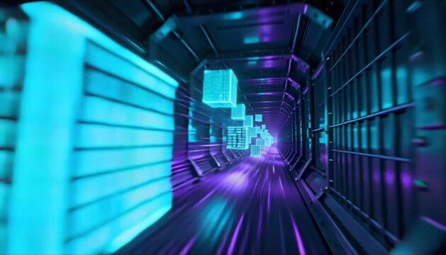 encrypted data packets traveling through secure tunnel with cinematic motion visualization perfect for data privacy day