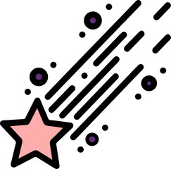 Pink star shining bright in dark night sky with purple dots