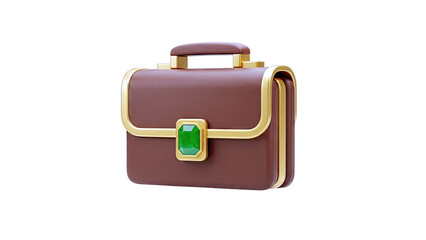 Brown Briefcase with Gold Trim and Emerald Gemstone