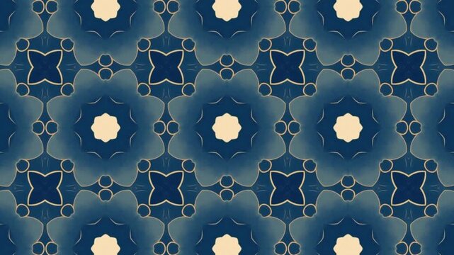 Seamless Mandala Pattern with Blue Swirls and Orange Accents