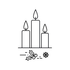 Fototapeta premium Three Candles with Holly and Snowflake Illustration.