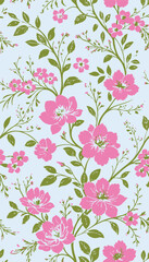 Vintage seamless floral pattern. Liberty style background of small golden orange flowers. Small flowers scattered over a white background. Stock vector for printing on surfaces. Realistic flowers.