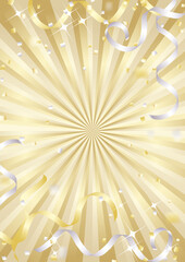 金銀のテープが飛ぶキラキラした縦向き背景イラスト