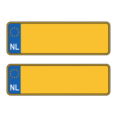 Two Blank Dutch License Plates Ready for Custom Text.