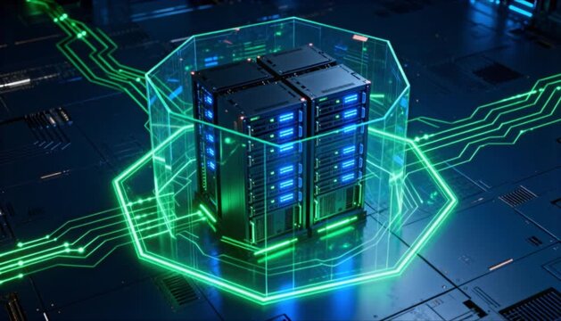 secure server stack glowing with protection grid and digital safety infrastructure perfect for data privacy day