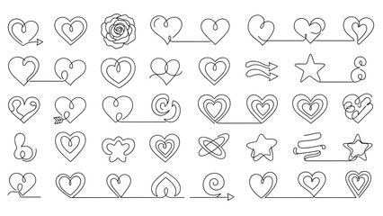 Obraz premium Set of various simple line heart icons and symbols collection
