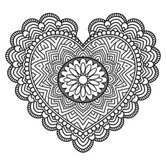 Heart mandala vector colouring page
