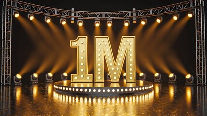 One million celebration stage with golden lights and success concept

