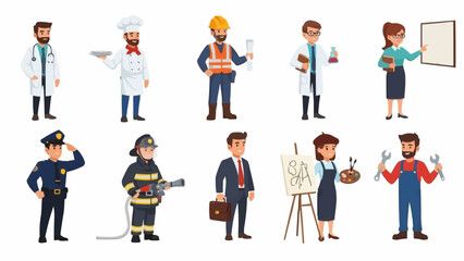 Diverse group of professionals in a cartoon illustration style.