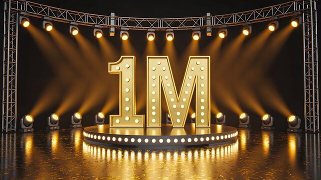One million celebration stage with golden lights and success concept
