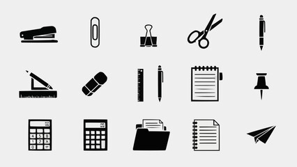 Fototapeta premium Essential Office and School Supplies Collection of Stationery Icons.