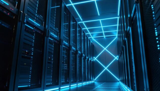 secure server chamber with glowing protection lines and digital safety infrastructure perfect for data privacy day