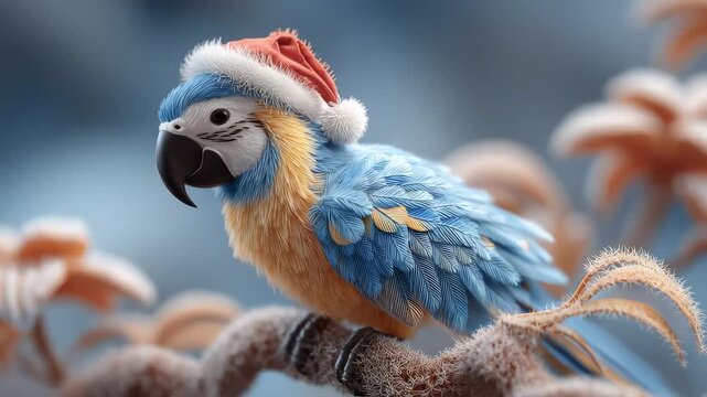 Little Parrot in Santa Hat Spreading Holiday Cheer