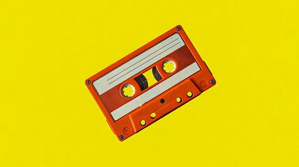 Obraz premium Retro cassette tape on yellow background representing vintage music 
