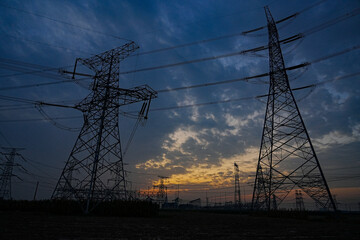 The power supply facilities of contour in the evening