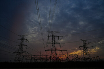 The power supply facilities of contour in the evening