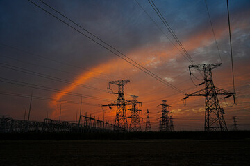 The power supply facilities of contour in the evening