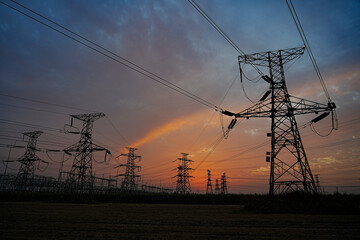The power supply facilities of contour in the evening