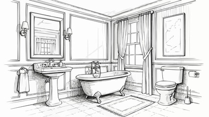 Hand drawn sketch of a classic vintage bathroom interior design. © Tuhin