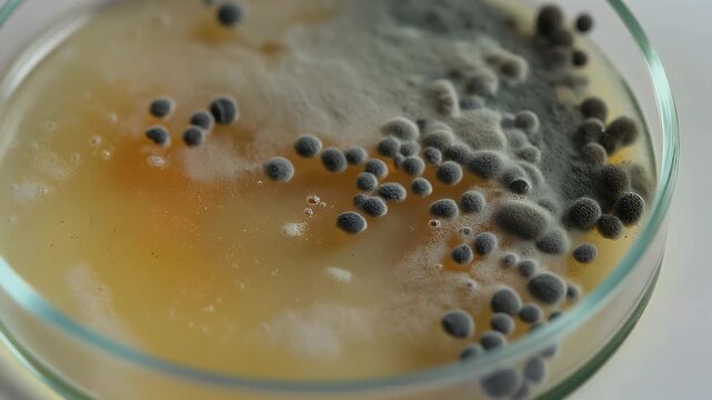 Growth of Mold Fungi Colonies in Petri Dish Laboratory Experiment