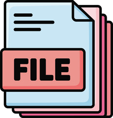 Flat design icon of stacked paper documents with a pink FILE label and a dogeared corner.