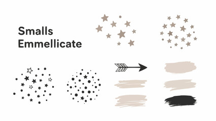 Smalls Emmellicate - Hand-Drawn Star Clusters, Arrow, and Brush Strokes.