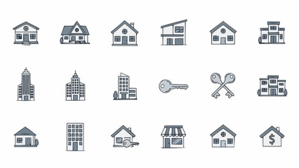 Collection of House and Building Icons for Real Estate Concepts.