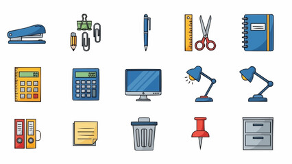 Office Supplies and Stationery Icons - Essential Tools for Work and Study.