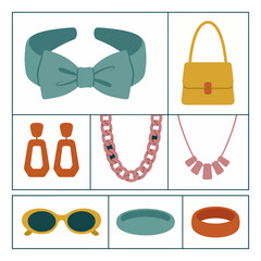 Accessories collection jewelry handbag sunglasses and headband set