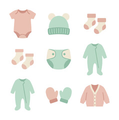Baby clothing assortment bodysuits hats socks and accessories