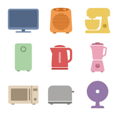 Collection of isolated household appliance icons on black background