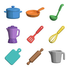 Colorful kitchen utensils vector illustration on black background