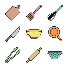 Cooking utensils vector illustrations on black background