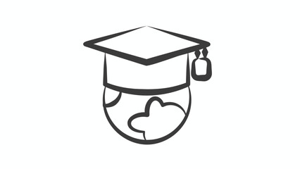 Hand-drawn style sketch of a graduation mortarboard cap on a globe, ideal for casual educational themes or school designs