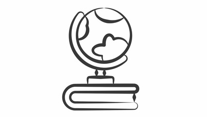 Minimalist line art sketch of a globe sitting on a book for global study and education concept
