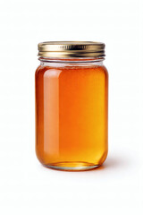 Glass jar filled with golden amber honey and metal lid food sweet