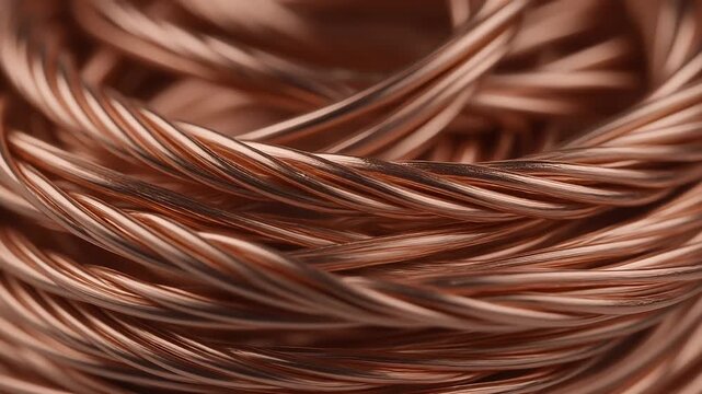 Close up of shiny coiled electrical copper wire background material