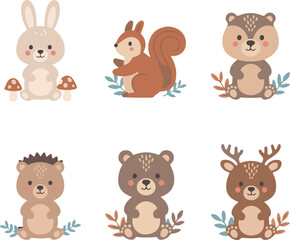 Obraz premium Cute cartoon woodland animals collection illustration