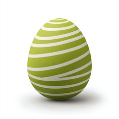 Green egg with swirling white stripes on a white background, with shadow